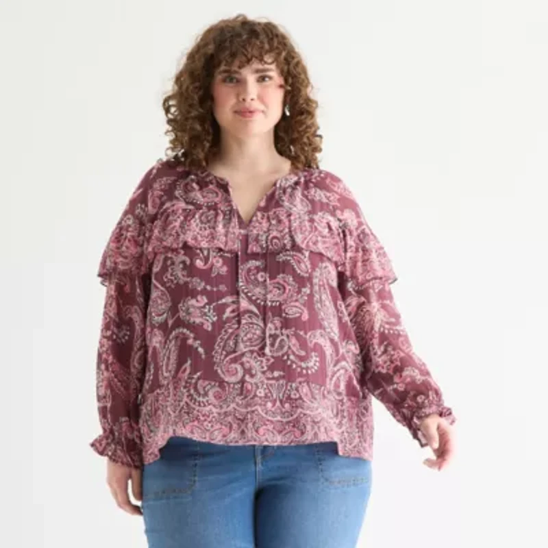 Frye and Co. Womens Plus V Neck Blouse