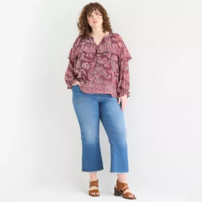 Frye and Co. Womens Plus V Neck Blouse