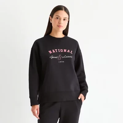 Xersion Womens Oversized Super Soft Fleece Graphic Crewneck Sweatshirt