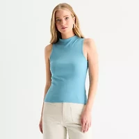 a.n.a Ribbed Womens Funnel Neck Sleeveless T-Shirt