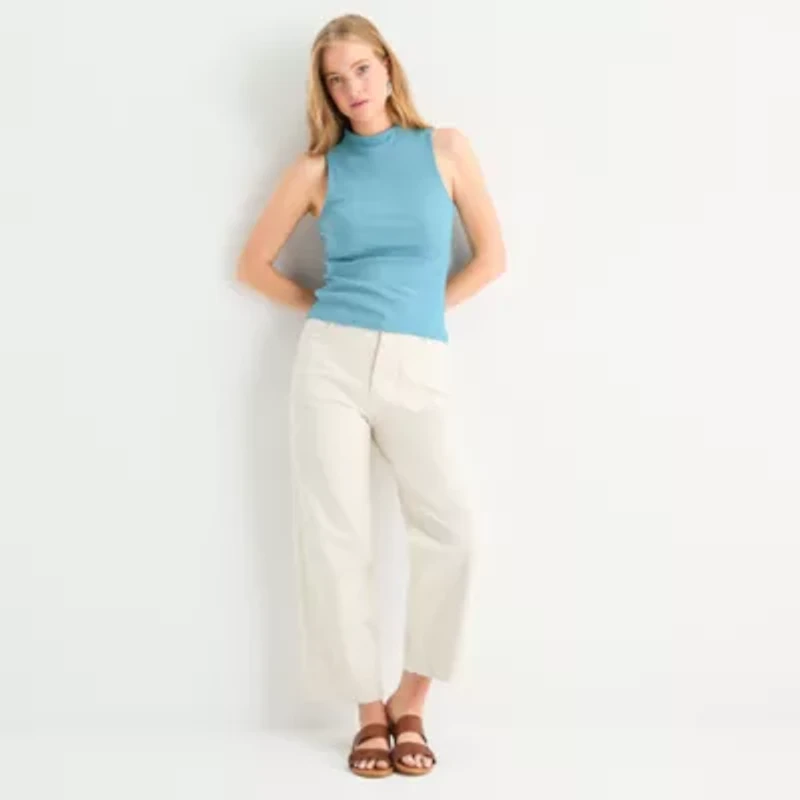 a.n.a Ribbed Womens Funnel Neck Sleeveless T-Shirt
