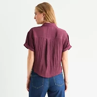 a.n.a Utility Womens Short Sleeve Blouse