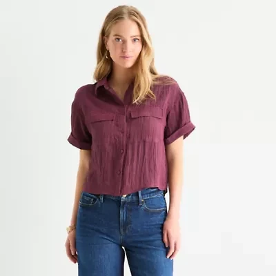 a.n.a Utility Womens Short Sleeve Blouse