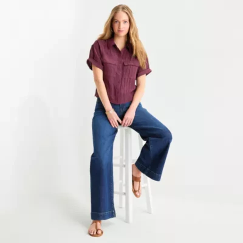 a.n.a Utility Womens Short Sleeve Blouse