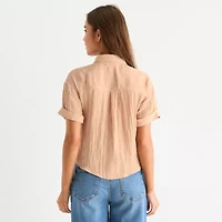 a.n.a Utility Womens Short Sleeve Blouse