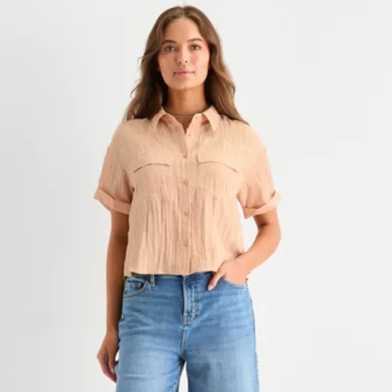 a.n.a Utility Womens Short Sleeve Blouse