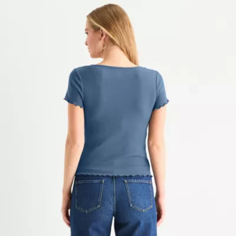 a.n.a Ribbed Womens V Neck Short Sleeve Regular Fit Button-Down Shirt