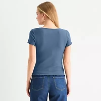 a.n.a Ribbed Womens V Neck Short Sleeve Regular Fit Button-Down Shirt