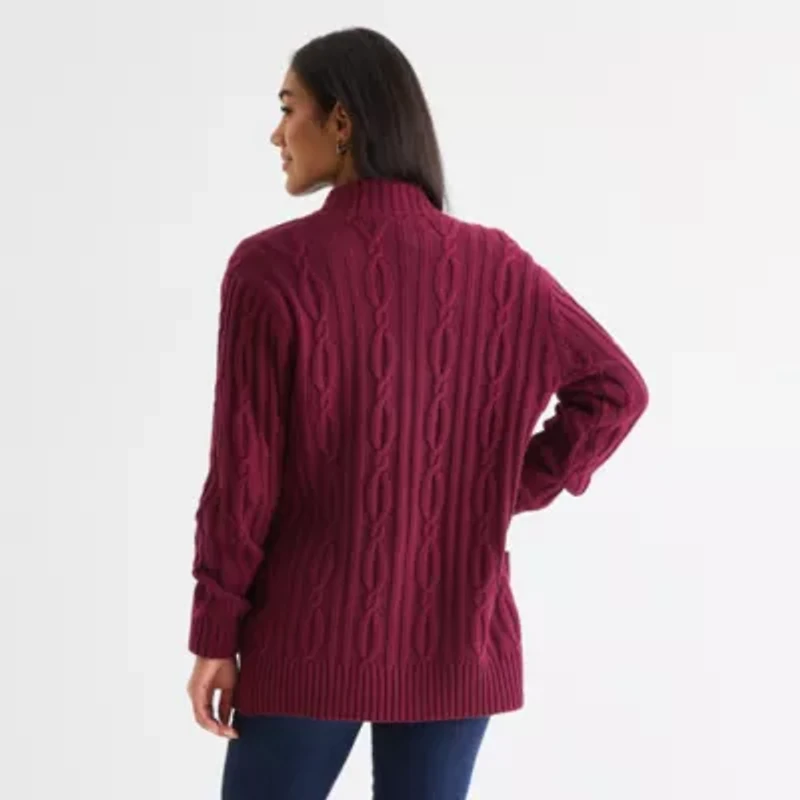 St. John's Bay Womens Long Sleeve Open Front Cable Knit Cardigan