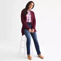 St. John's Bay Womens Long Sleeve Open Front Cable Knit Cardigan