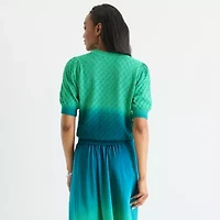 Liz Claiborne Womens Crew Neck Short Sleeve Ombre Pullover Sweater