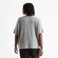 Stylus Plus Womens Crew Neck Short Sleeve Pullover Sweater