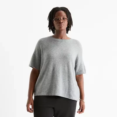 Stylus Plus Womens Crew Neck Short Sleeve Pullover Sweater