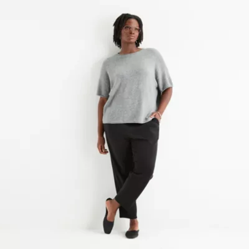 Stylus Plus Womens Crew Neck Short Sleeve Pullover Sweater