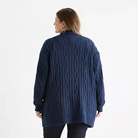 St. John's Bay Plus Womens Long Sleeve Cable Knit Cardigan