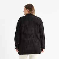 St. John's Bay Plus Womens Long Sleeve Cable Knit Cardigan