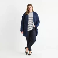 St. John's Bay Plus Womens Long Sleeve Cable Knit Cardigan
