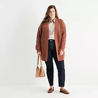 St. John's Bay Plus Womens Long Sleeve Cable Knit Cardigan