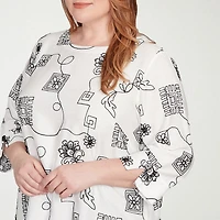 Alfred Dunner Santa Barbara Womens Crew Neck 3/4 Sleeve Plus Blouse