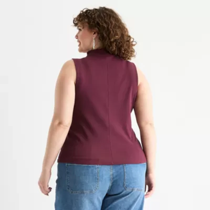 a.n.a Ribbed Womens Plus Funnel Neck Sleeveless T-Shirt