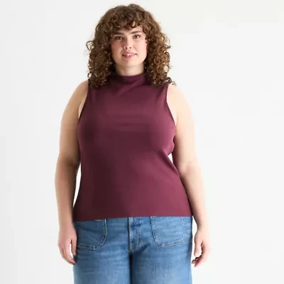 a.n.a Ribbed Womens Plus Funnel Neck Sleeveless T-Shirt