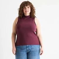 a.n.a Ribbed Womens Plus Funnel Neck Sleeveless T-Shirt