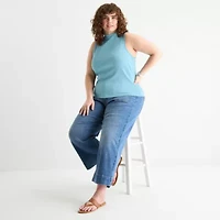 a.n.a Ribbed Womens Funnel Neck Sleeveless Plus T-Shirt