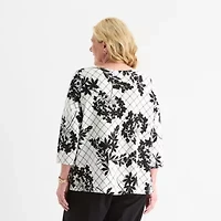 Liz Claiborne Womens Asymmetrical Neck 3/4 Sleeve Plus Blouse