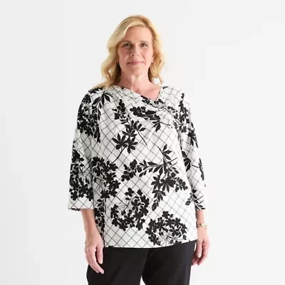 Liz Claiborne Womens Asymmetrical Neck 3/4 Sleeve Plus Blouse