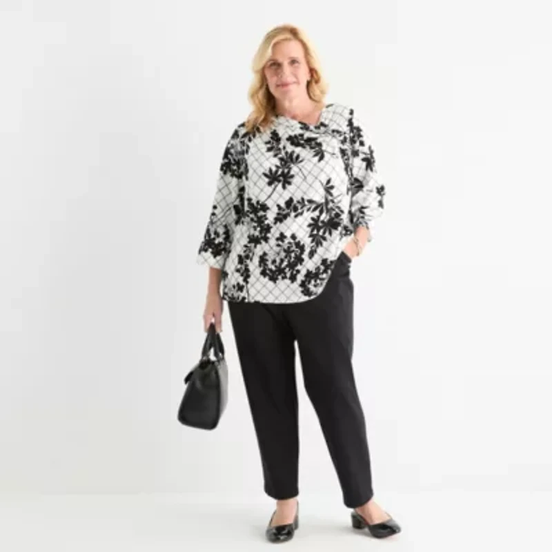 Liz Claiborne Womens Asymmetrical Neck 3/4 Sleeve Plus Blouse