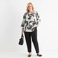 Liz Claiborne Womens Asymmetrical Neck 3/4 Sleeve Plus Blouse