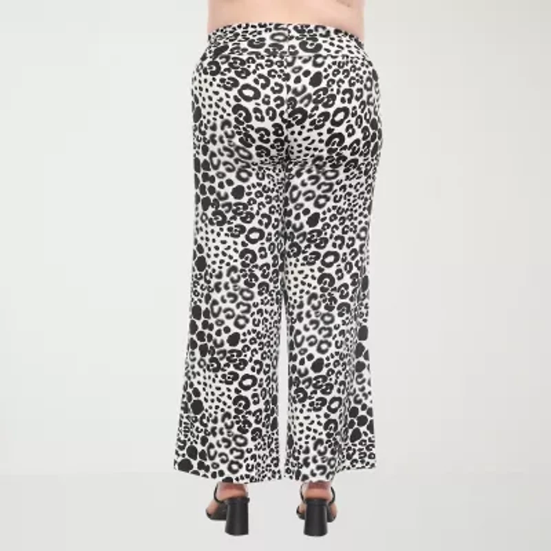 White Mark Womens Plus Mid Rise Wide Leg Palazzo Pant