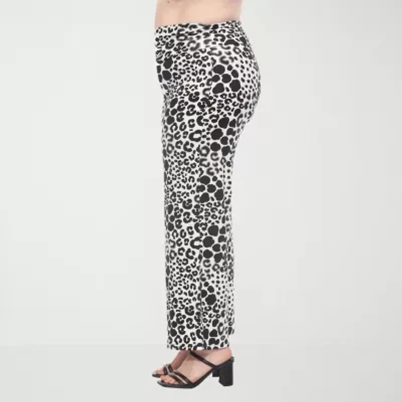 White Mark Womens Plus Mid Rise Wide Leg Palazzo Pant