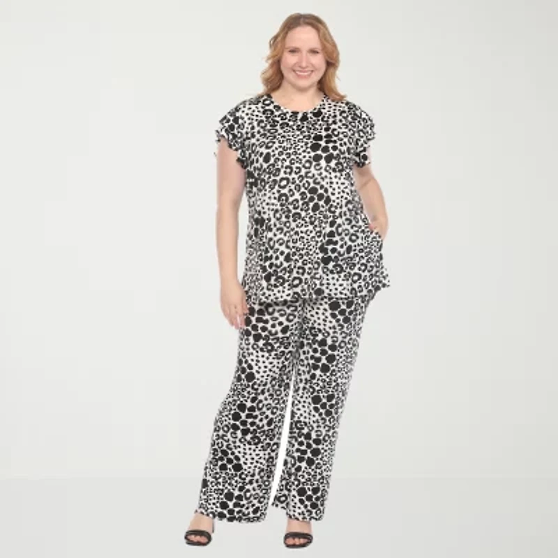 White Mark Womens Plus Mid Rise Wide Leg Palazzo Pant