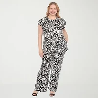 White Mark Womens Plus Mid Rise Wide Leg Palazzo Pant