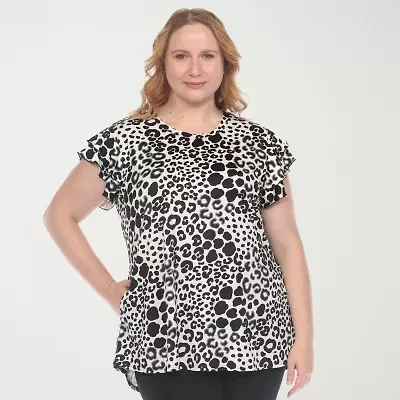 White Mark Plus Womens Round Neck Short Sleeve Tunic Top