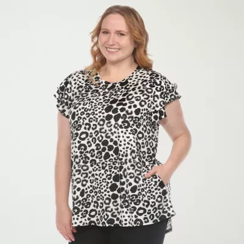 White Mark Plus Womens Round Neck Short Sleeve Tunic Top