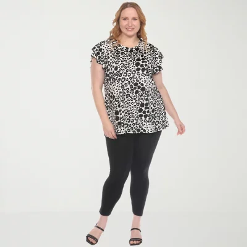 White Mark Plus Womens Round Neck Short Sleeve Tunic Top