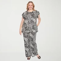 White Mark 2-pc. Leopard Pant Set-Plus