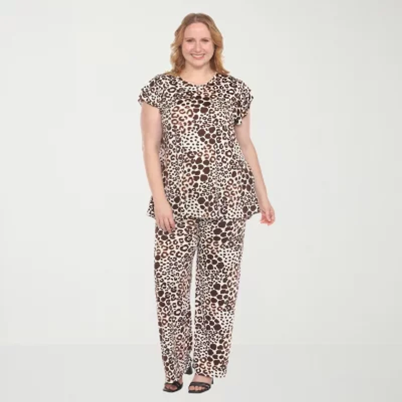 White Mark 2-pc. Leopard Pant Set-Plus