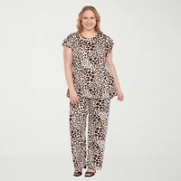 White Mark 2-pc. Leopard Pant Set-Plus