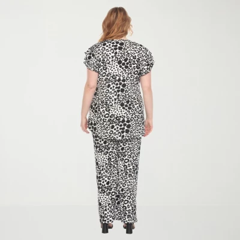 White Mark 2-pc. Leopard Pant Set-Plus