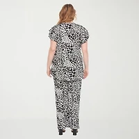 White Mark 2-pc. Leopard Pant Set-Plus