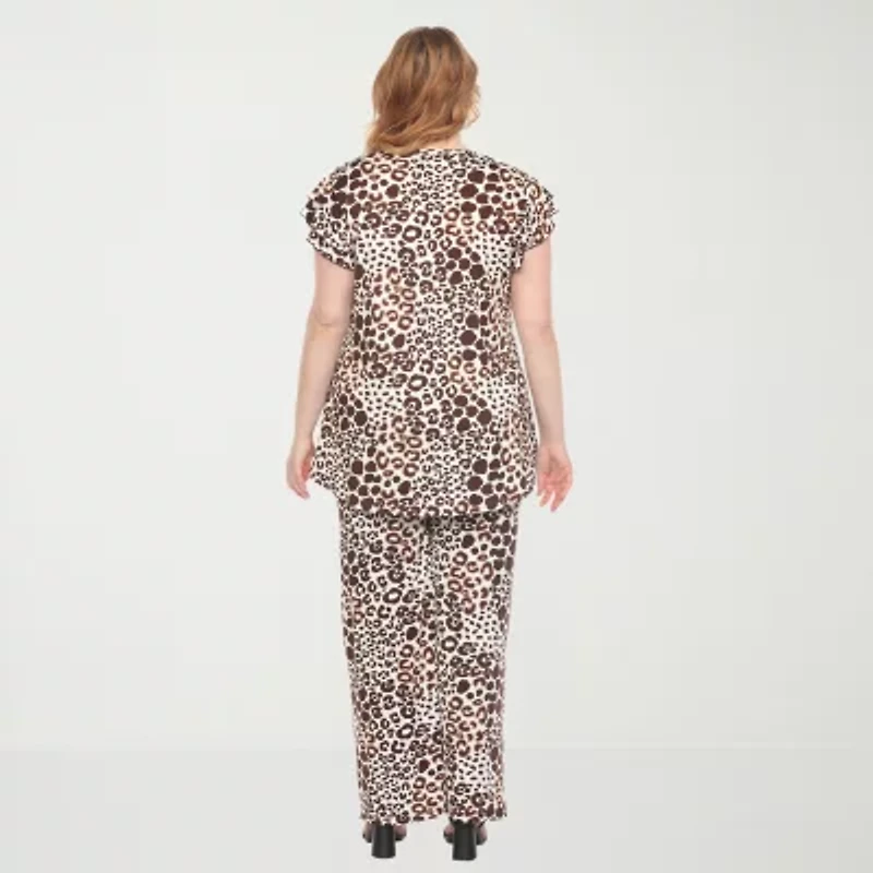White Mark 2-pc. Leopard Pant Set-Plus