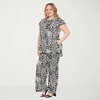 White Mark 2-pc. Leopard Pant Set-Plus