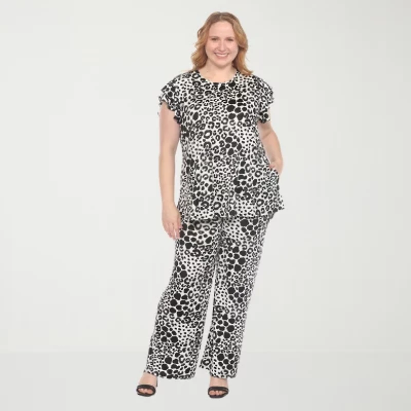 White Mark 2-pc. Leopard Pant Set-Plus