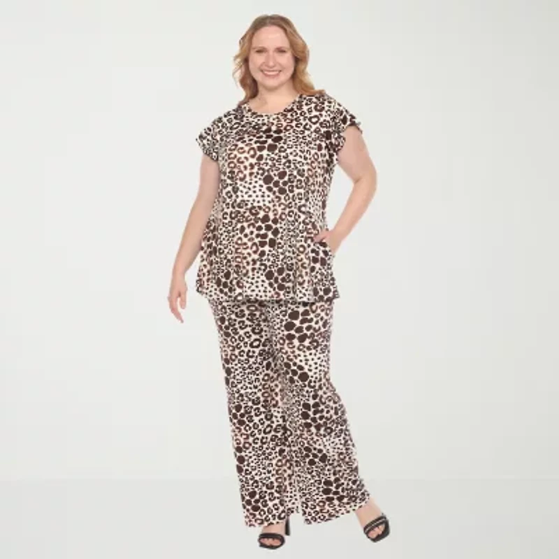 White Mark 2-pc. Leopard Pant Set-Plus