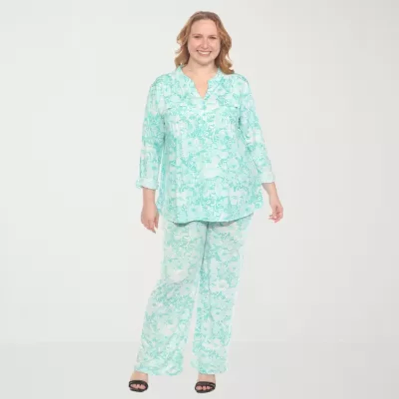 White Mark 2-pc. Floral Pant Set-Plus
