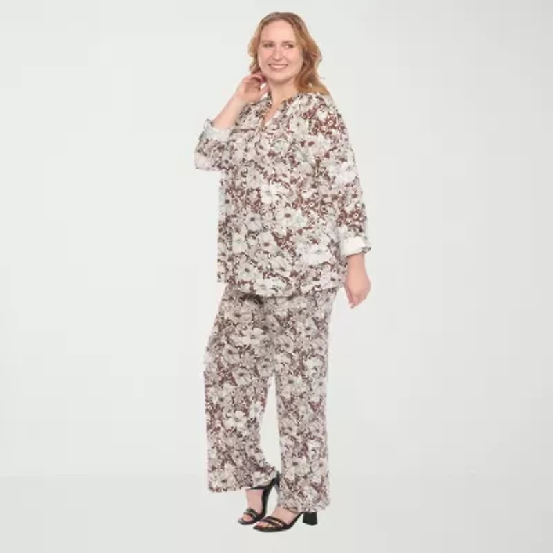 White Mark 2-pc. Floral Pant Set-Plus