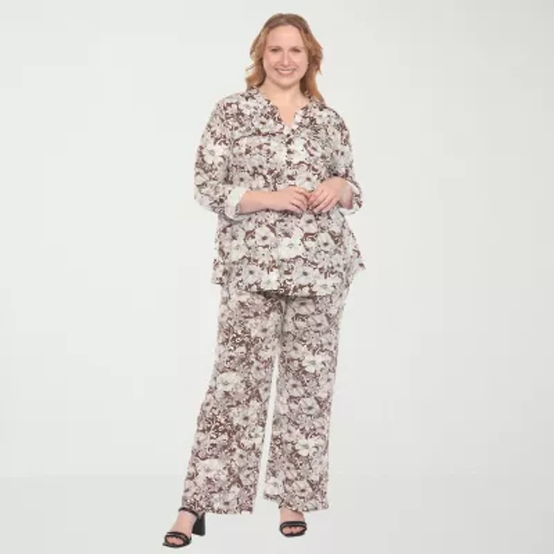 White Mark 2-pc. Floral Pant Set-Plus